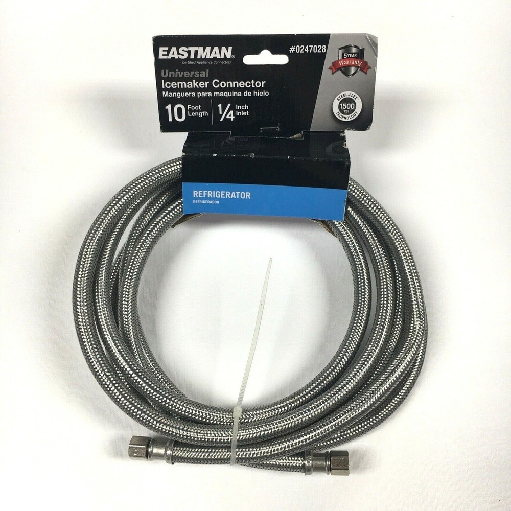 EASTMAN Universal Ice Maker Connector, 10 ft. x 1/4" Inlet, #0247028, Steel Flex